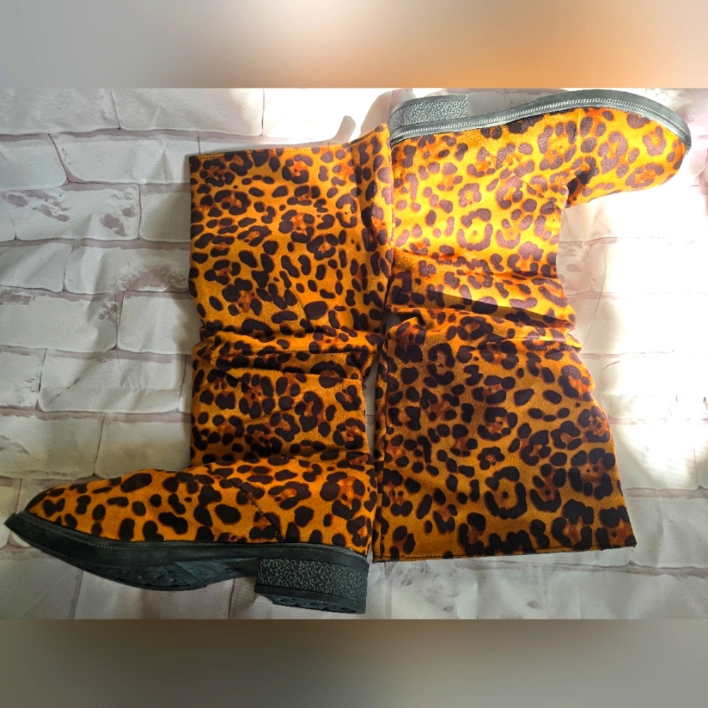 Cheetah Print Calf High Boots